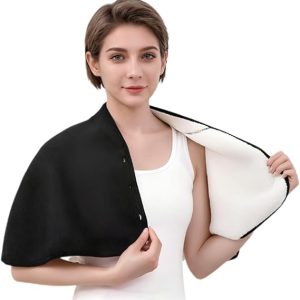 SIQITECHNO Women Thickened Fleece Shawl Capes with Button Warm Thermal Shoulder Cape Neck Back Warmer Furry Wrap Cape Outwear