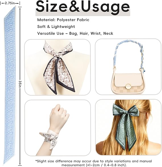 ZXZH 6 Pack Fashion Scarves for Women, Versatile Boho Head Scarf, Satin Scarf for Hair, Neck, Wrist, and Purse Accessories - Image 3