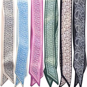ZXZH 6 Pack Fashion Scarves for Women, Versatile Boho Head Scarf, Satin Scarf for Hair, Neck, Wrist, and Purse Accessories