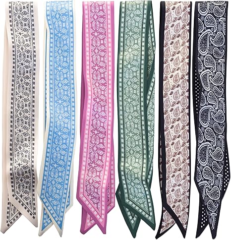 ZXZH 6 Pack Fashion Scarves for Women, Versatile Boho Head Scarf, Satin Scarf for Hair, Neck, Wrist, and Purse Accessories