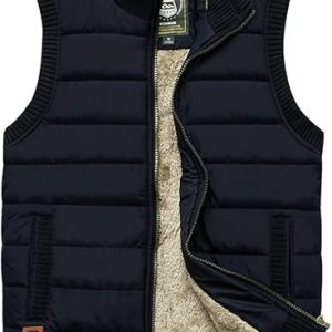 Vcansion Men's Outdoor Stand Collar Fleece Jacket Vest Casual Padded Vest Coats